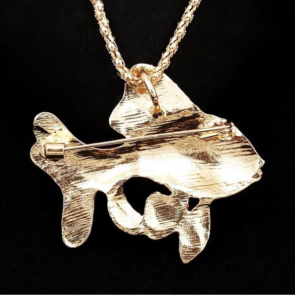 Cute Goldfish Tropical Fish Pendant Chain Necklace/Brooch Pin NWOT - Picture 2 of 2